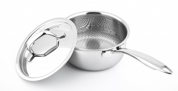 Caçarola com cabo e tampa em inox Dresden 16cm tri-ply (Inox com relevo 3D)