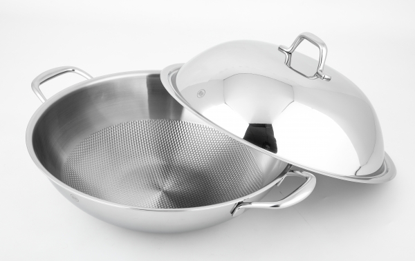 Wok com tampa inoxDresden 36cm tri-ply (Inox com relevo 3D)
